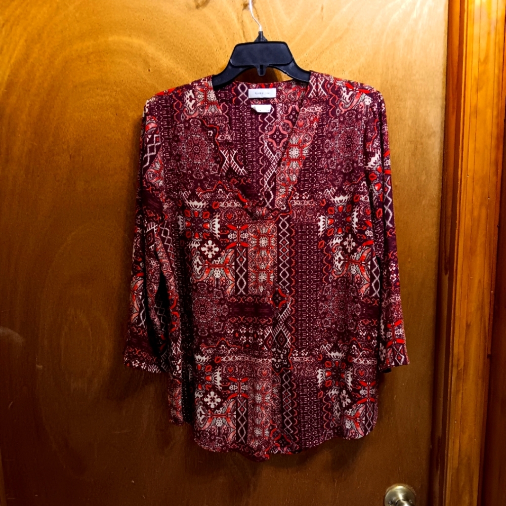 Van Heusen Red and White Patterned Top